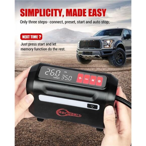 Tire Inflator Portable Air Compressor,DC 12V Air Compressor Portable with Screen - Picture 4 of 7